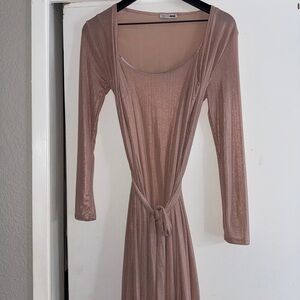 Fashion Nova Dress with Matching Cardigan in Shimmering Pink